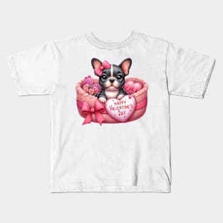 Valentine French Bulldog in Bed Kids T-Shirt